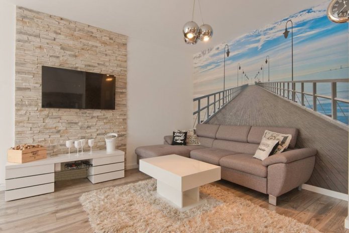 decorative stone finishing with photo wallpaper