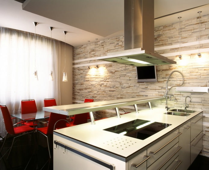 Stone on the wall in the kitchen