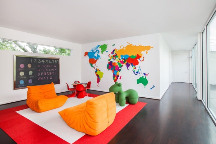world map in the living room interior