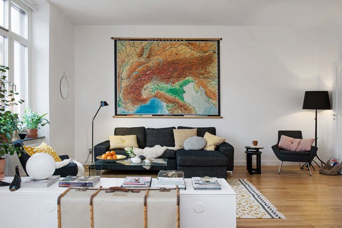 map in the living room interior