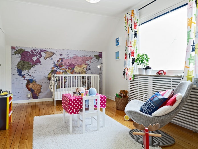 world map in the interior of the children's room