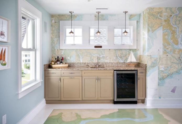 map on the wall in the kitchen