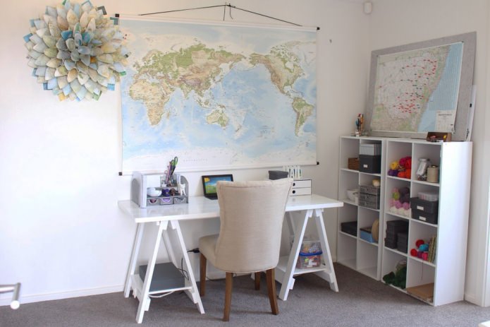 world map in the office interior