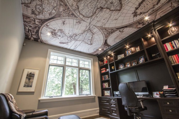 world map on the ceiling in the office