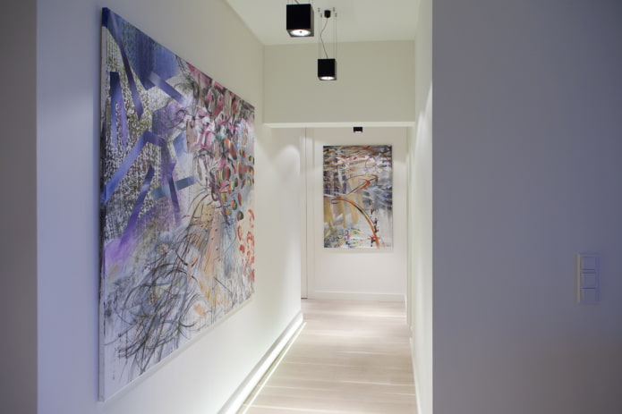 abstract paintings in the interior of the hallway