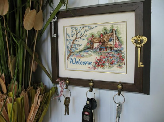 embroidered painting in the hallway