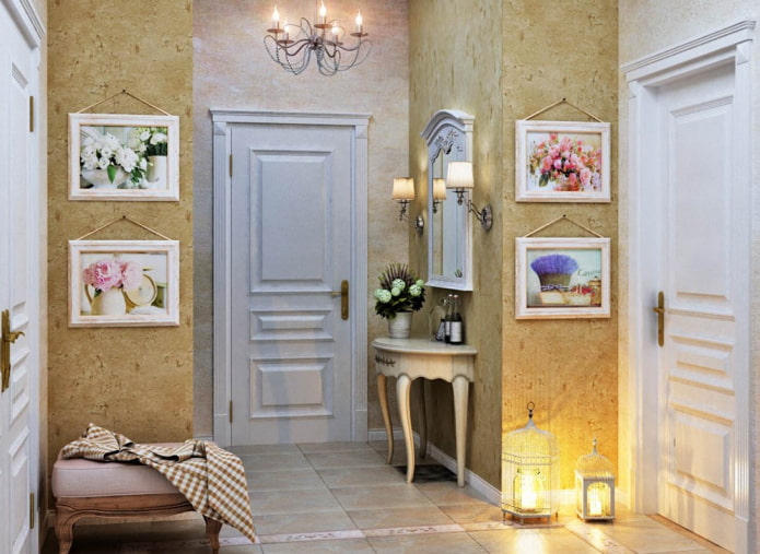 paintings in the hallway in the Provence style