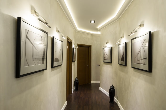 backlit paintings in the hallway interior