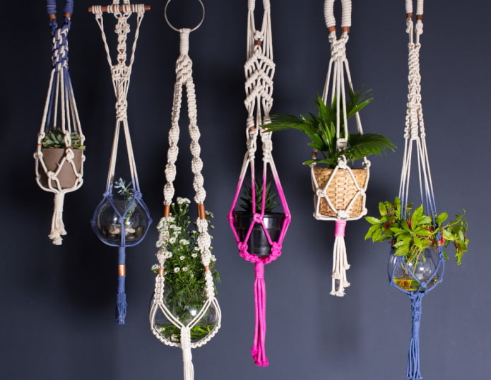 Planters in macrame technique