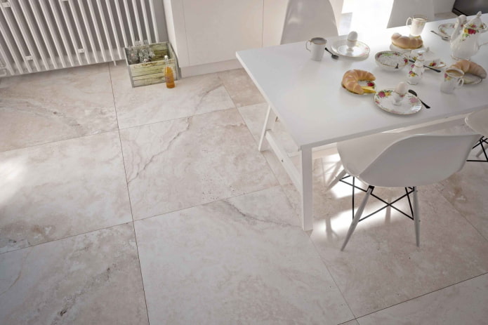 porcelain tiles on the floor in the kitchen