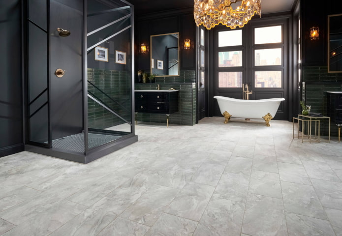 light-colored floor in the bathroom