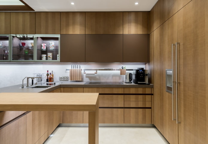 refrigerator built into the kitchen interior