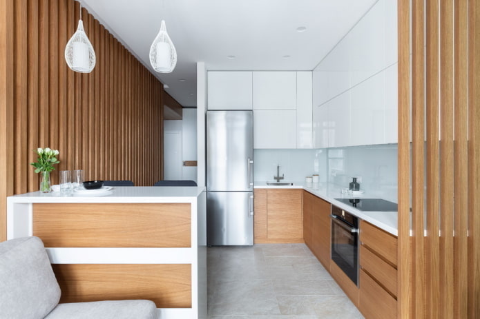 refrigerator in the interior of the kitchen in the shape of the letter G