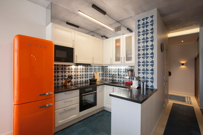 freestanding refrigerator in the kitchen interior