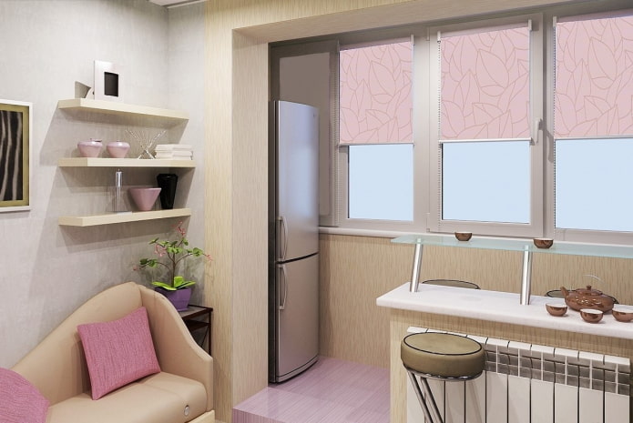 refrigerator on the balcony in the kitchen interior