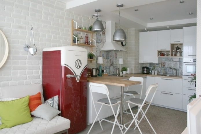 freestanding refrigerator in the kitchen interior