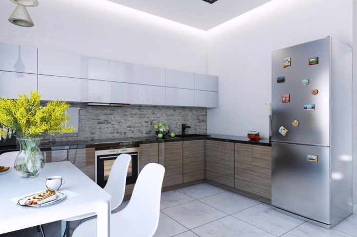 refrigerator in the interior of the kitchen in the shape of the letter G