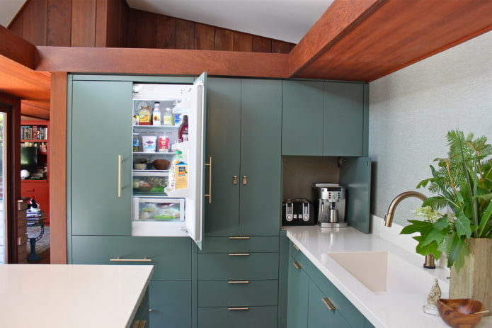 refrigerator built into the kitchen interior