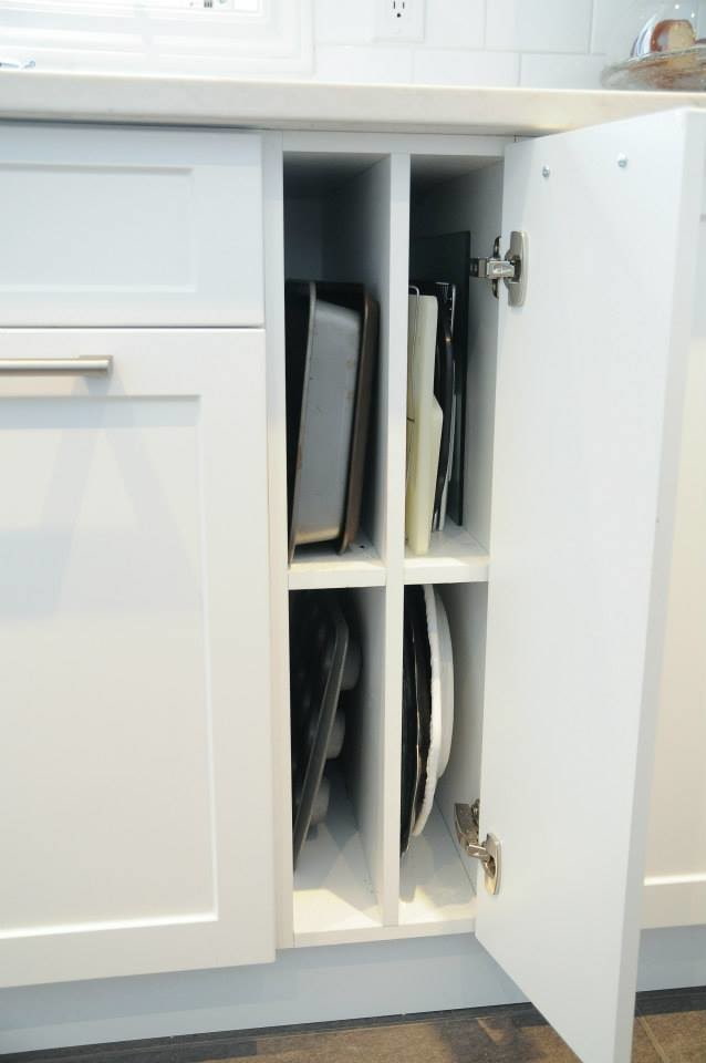 Trays on shelves with dividers