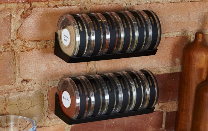 Round jars on the shelf