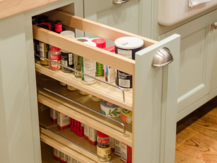 Spices in a narrow drawer