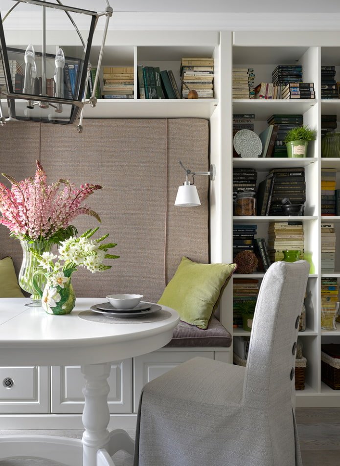 Shelves above the table