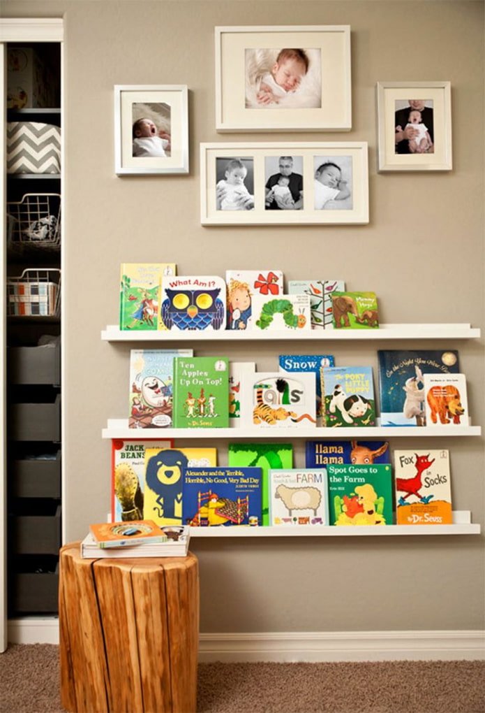 Open shelves for books