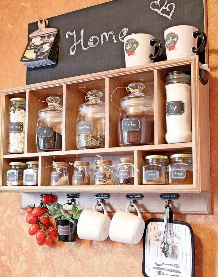 shelf with tea and coffee