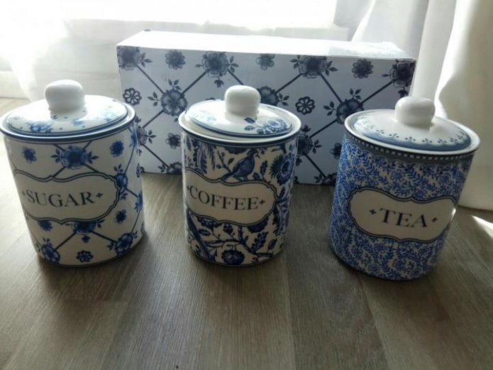 clay jars for coffee, tea and sugar
