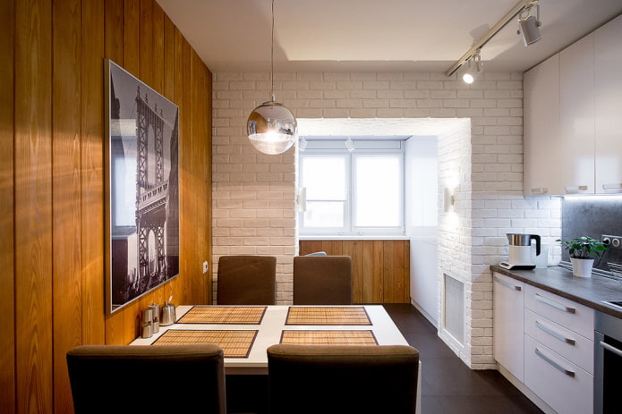 opening finished with brick in the kitchen interior