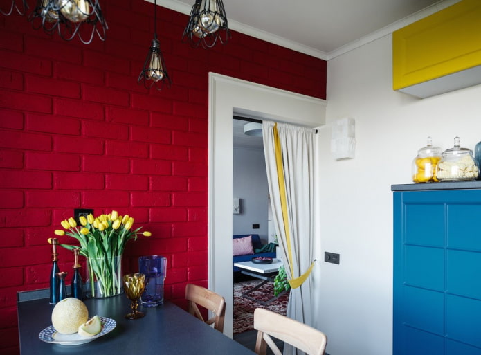 accent brick wall in the kitchen interior