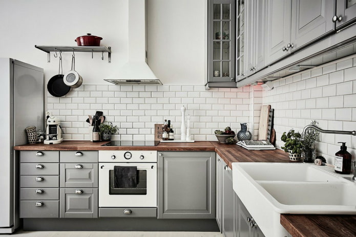 brickwork in the kitchen in Scandinavian style