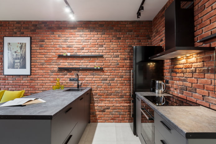 color scheme of brick in the kitchen interior