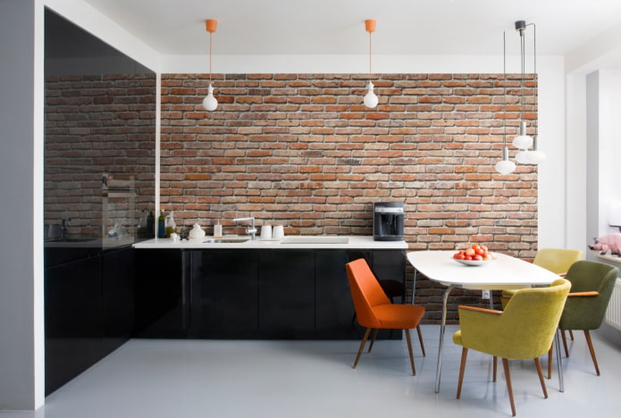 accent brick wall in the kitchen interior