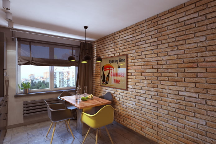 accent brick wall in the kitchen interior