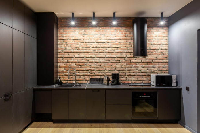 brickwork in the kitchen in the minimalist style