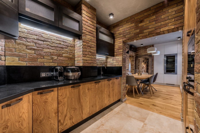 opening finished with brick in the kitchen interior