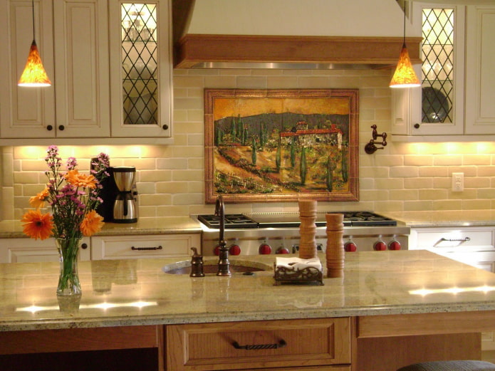 brick panel in the kitchen interior