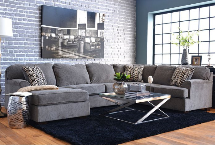 Gray brick in the living room interior