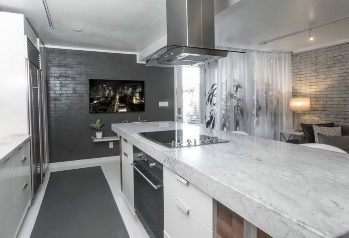 brick gray wall in the kitchen