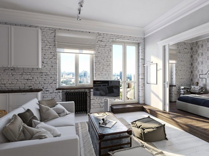 natural white brick in the living room interior