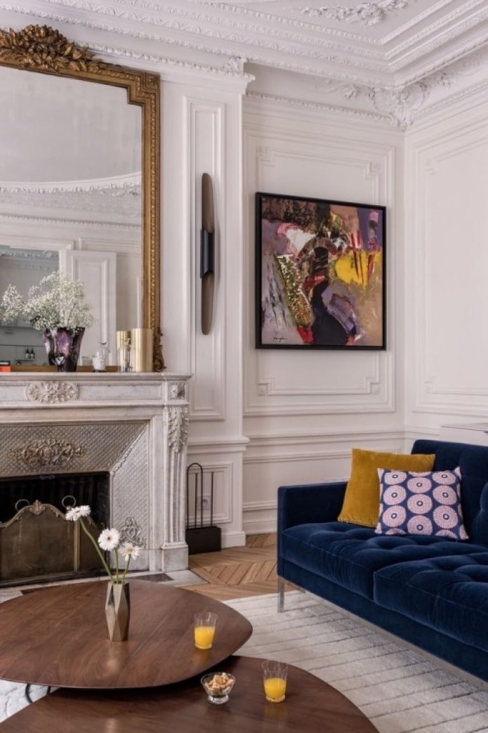 bright living room with fireplace