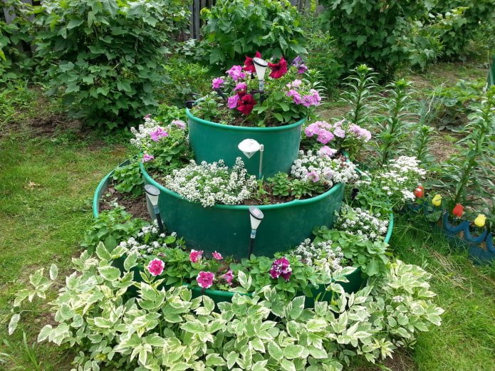multi-tiered flowerbed in green tones