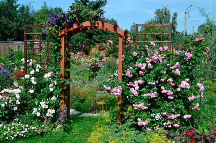 arch with a flowerbed