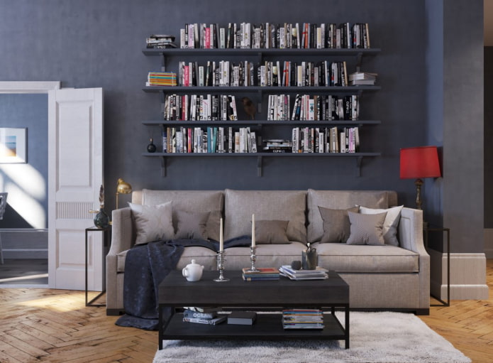 book shelves in the living room interior