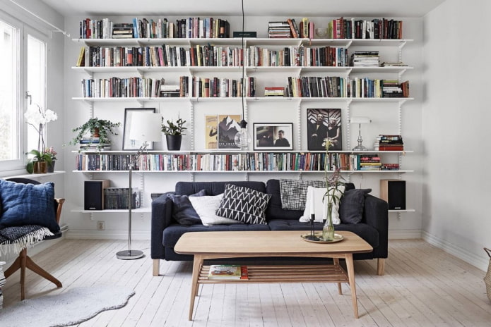 bookshelves in the interior in Scandinavian style