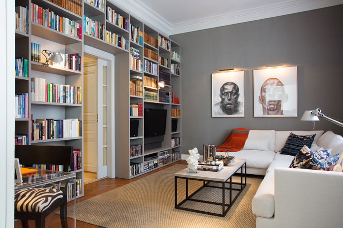 bookshelves around the doorway in the interior