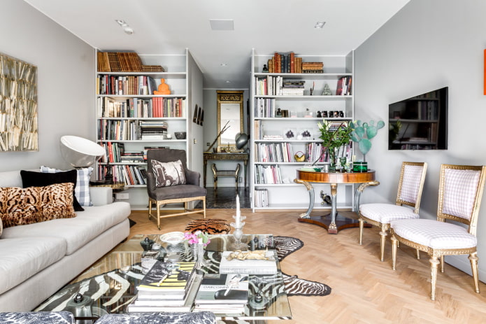 book shelves in the living room interior