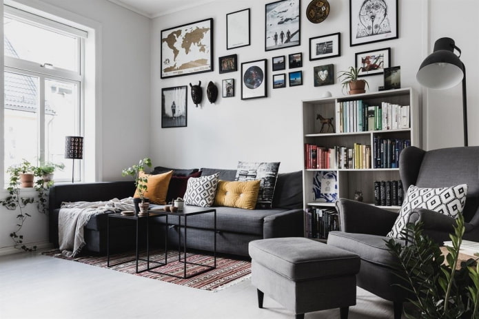 book shelves in the living room interior