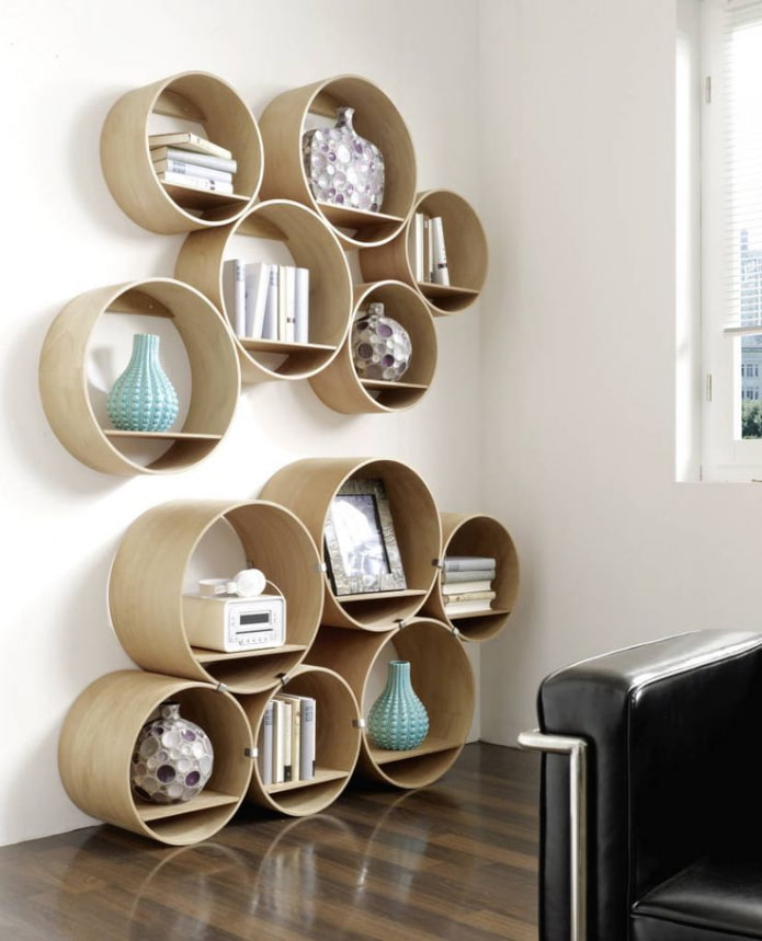 round book shelves in the interior